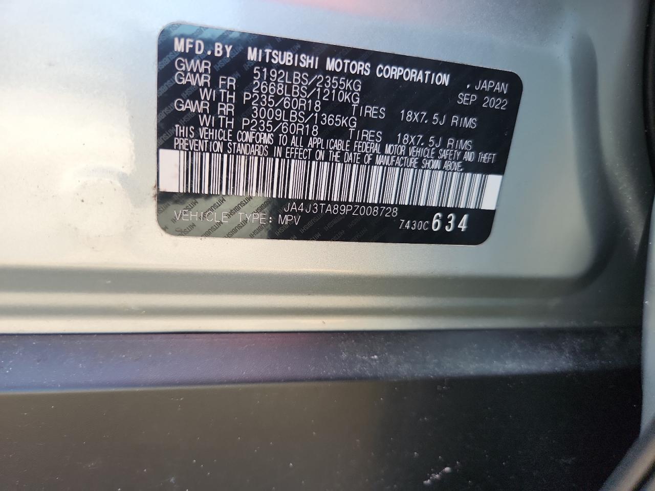 2023 Mitsubishi Outlander Es VIN: JA4J3TA89PZ008728 Lot: 64230095