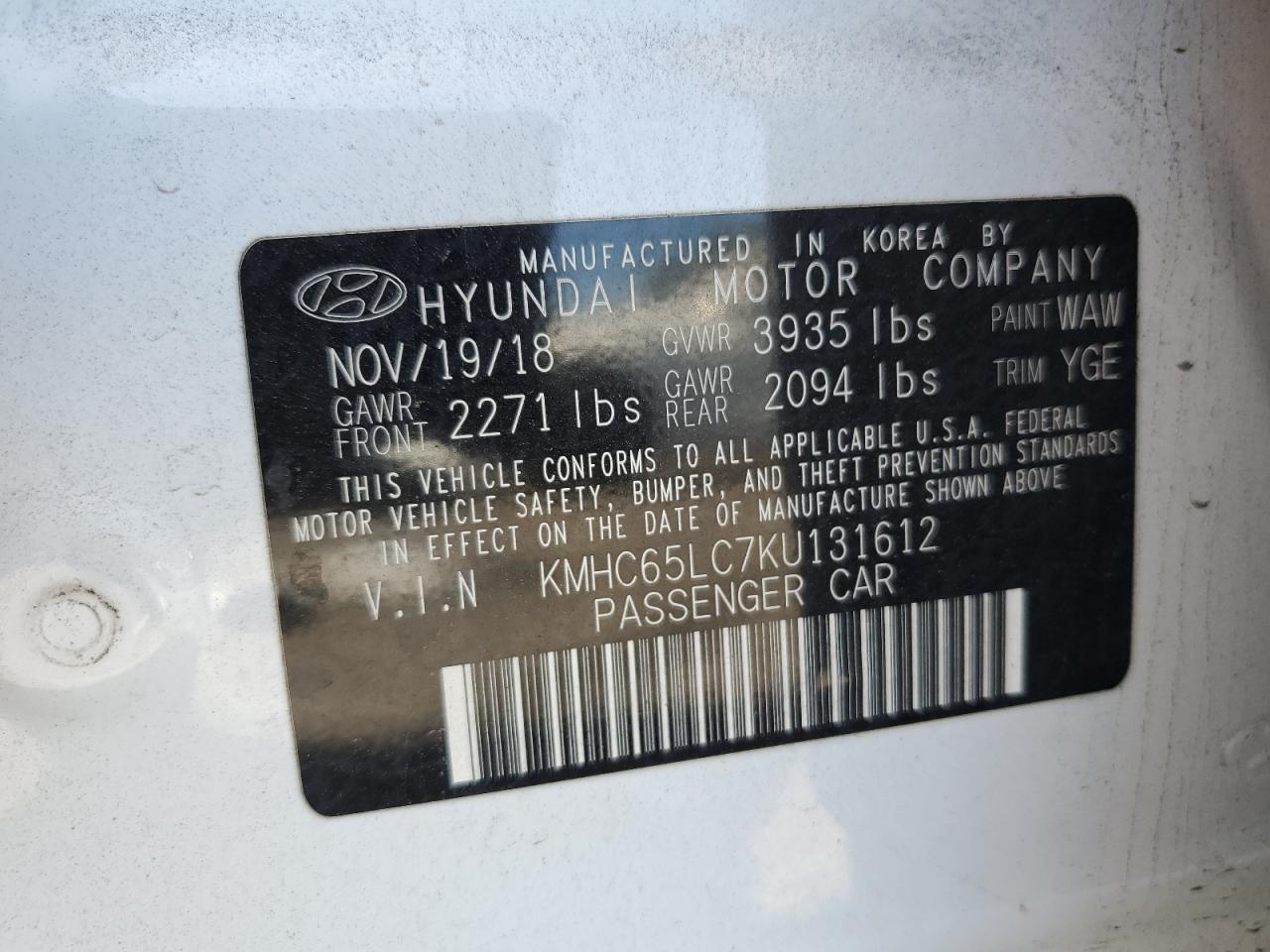2019 Hyundai Ioniq Blue VIN: KMHC65LC7KU131612 Lot: 64124705
