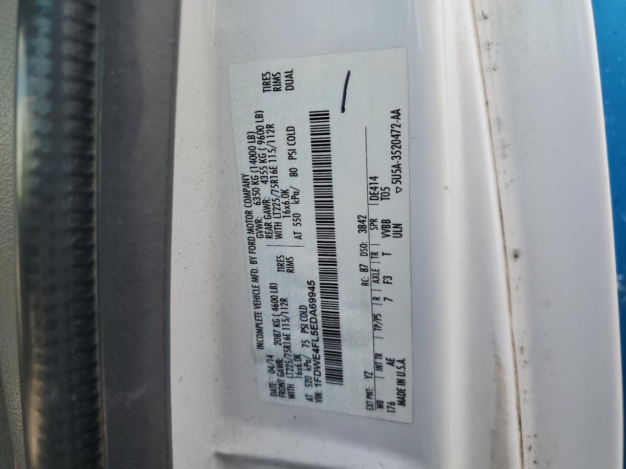 2014 Ford Econoline E450 Super Duty Cutaway Van VIN: 1FDWE4FL5EDA69945 Lot: 63045585