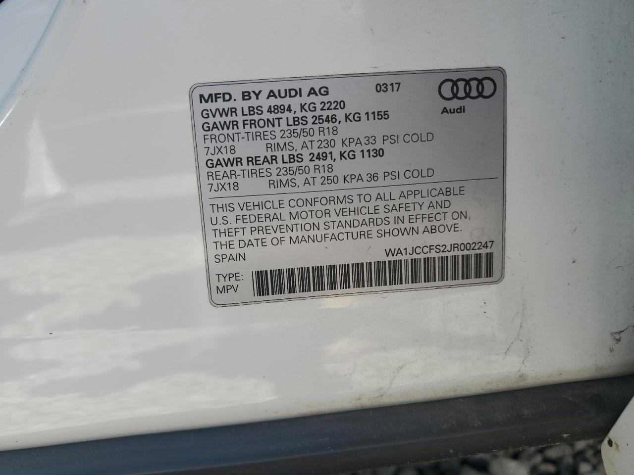 2018 Audi Q3 Premium Plus VIN: WA1JCCFS2JR002247 Lot: 64854895