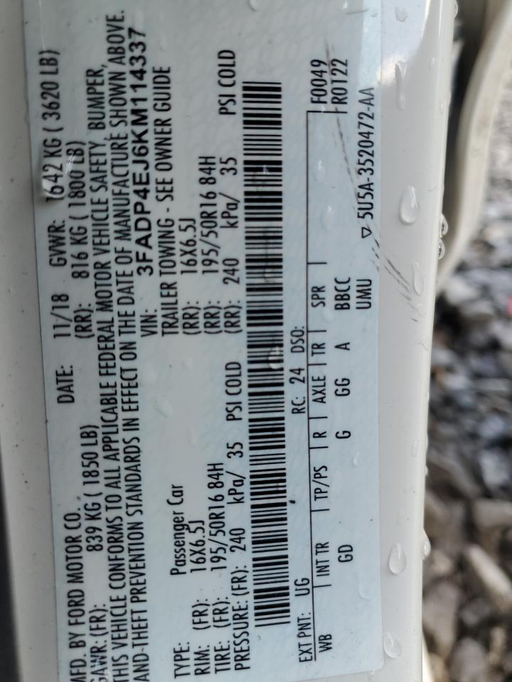 2019 Ford Fiesta Se VIN: 3FADP4EJ6KM114337 Lot: 66853335