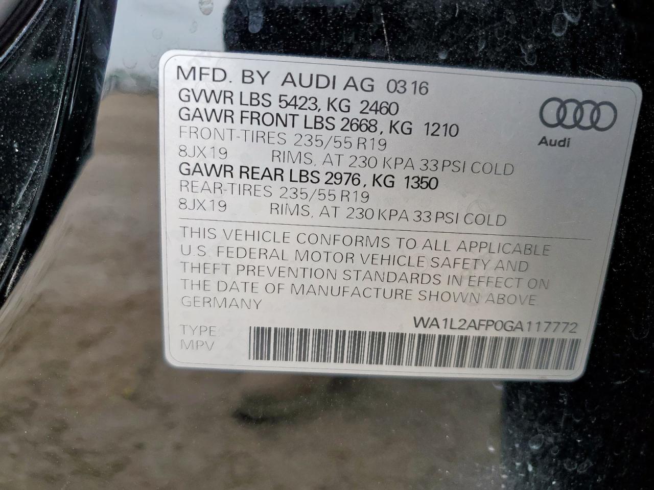 2016 Audi Q5 Premium Plus VIN: WA1L2AFP0GA117772 Lot: 64986275