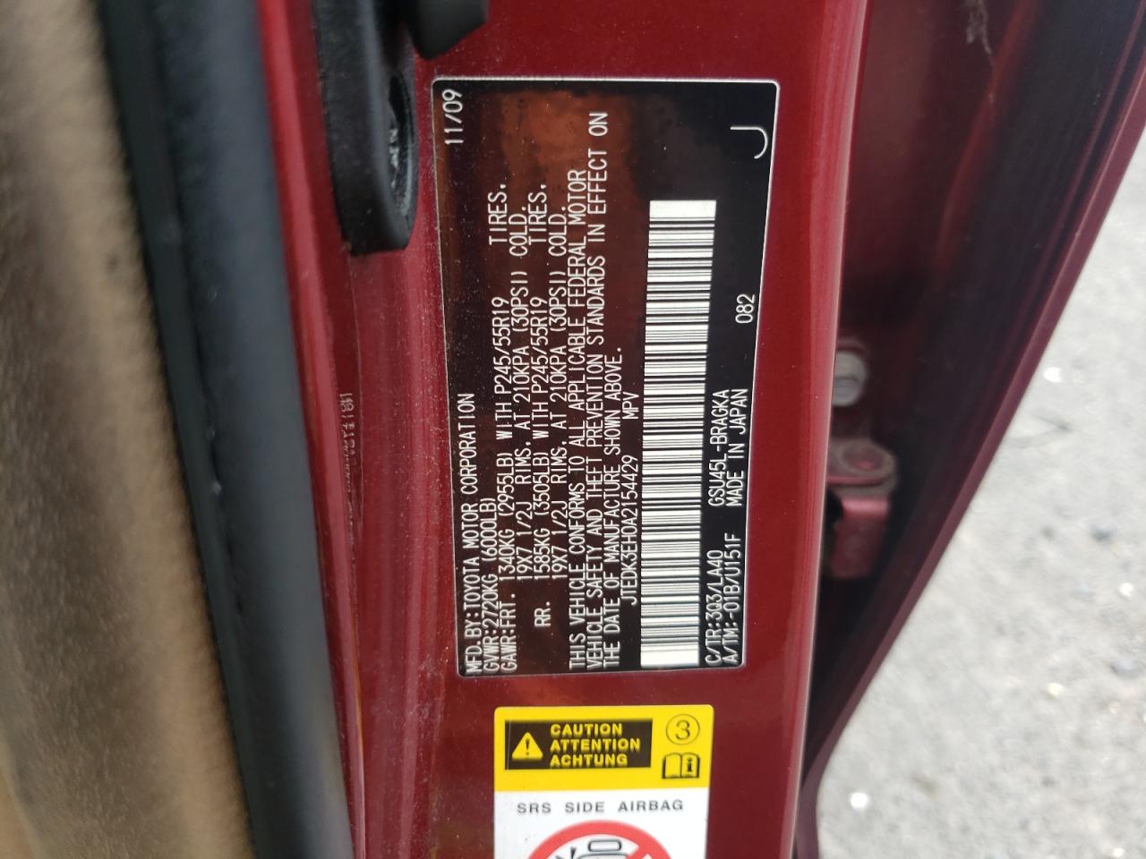 2010 Toyota Highlander Limited VIN: JTEDK3EH0A2154429 Lot: 65217245