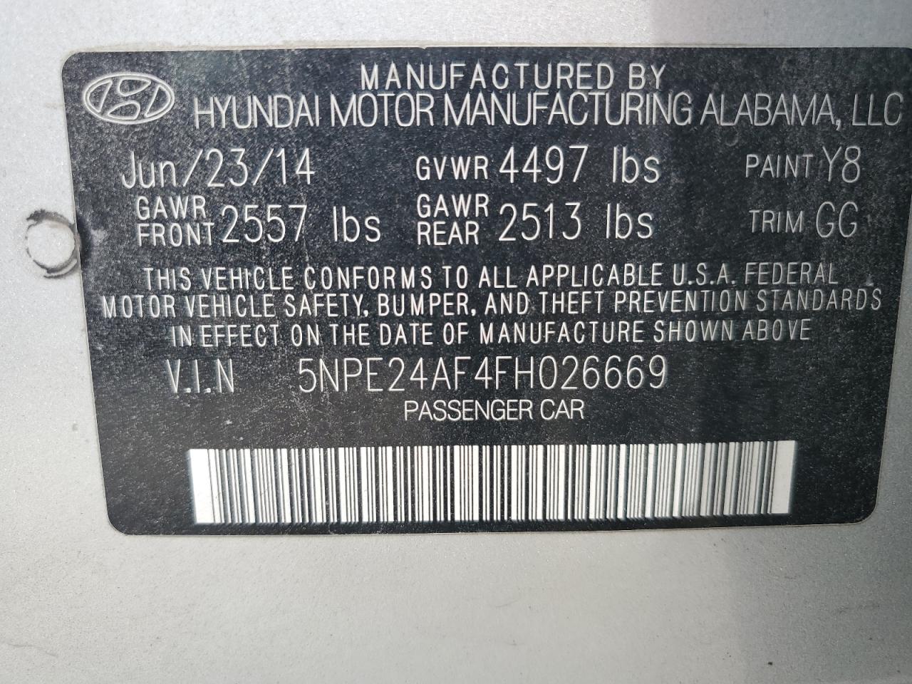 2016 Hyundai Sonata Se VIN: 5NPE24AF4FH026669 Lot: 65245135