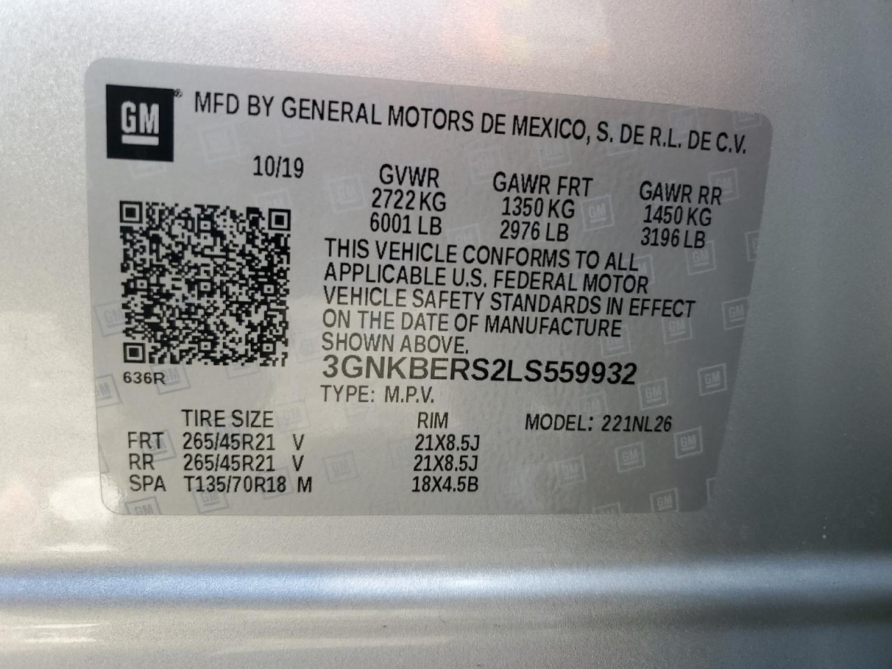 2020 Chevrolet Blazer Rs VIN: 3GNKBERS2LS559932 Lot: 63521825
