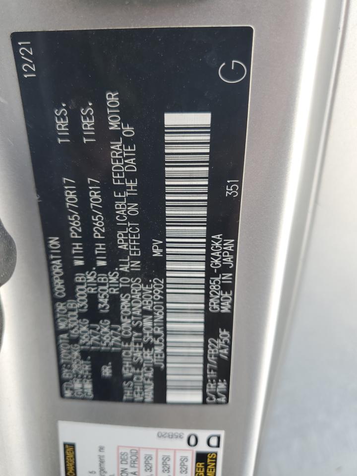 2022 Toyota 4Runner Sr5/Sr5 Premium VIN: JTEMU5JR1N6019902 Lot: 65059675