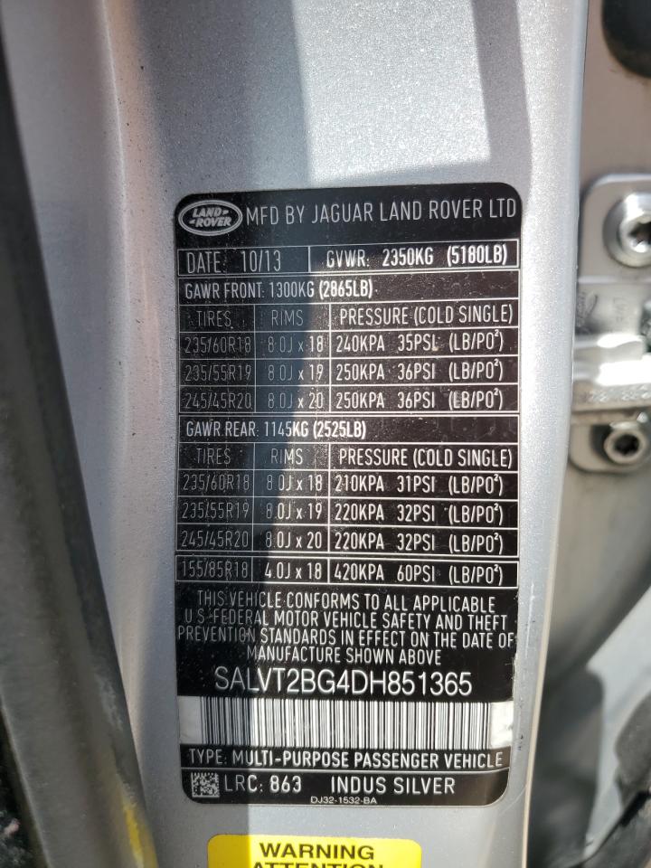 2013 Land Rover Range Rover Evoque Dynamic Premium VIN: SALVT2BG4DH851365 Lot: 63128065