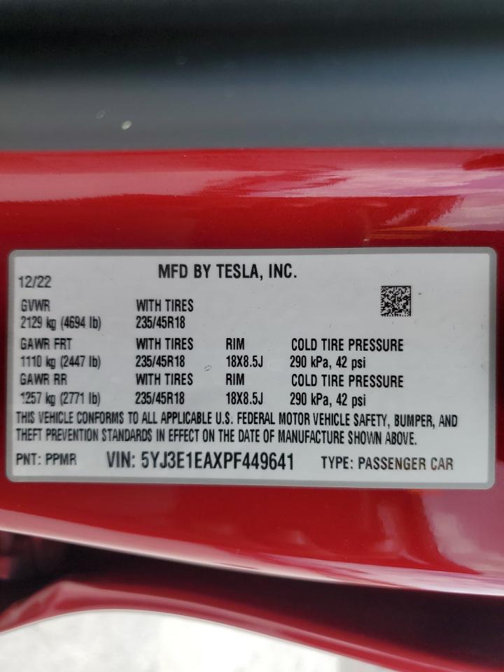 2023 Tesla Model 3 VIN: 5YJ3E1EAXPF449641 Lot: 64617285