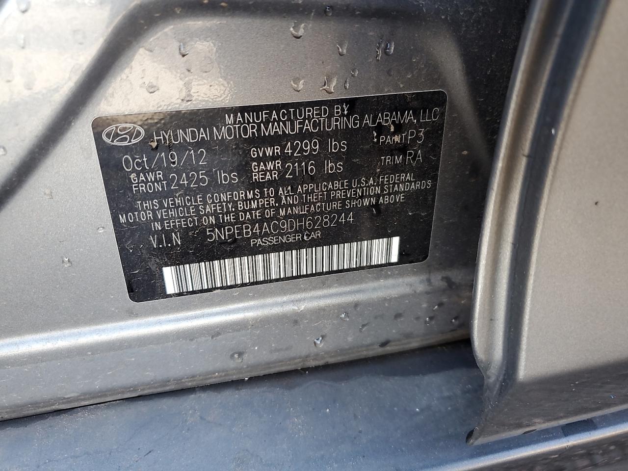 2013 Hyundai Sonata Gls VIN: 5NPEB4AC9DH628244 Lot: 65007165