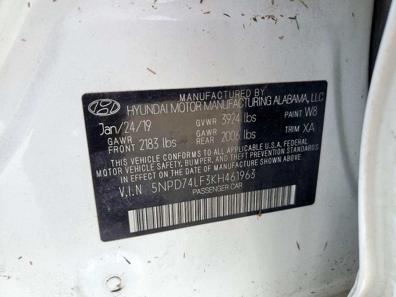 2019 Hyundai Elantra Se VIN: 5NPD74LF3KH461963 Lot: 63743675