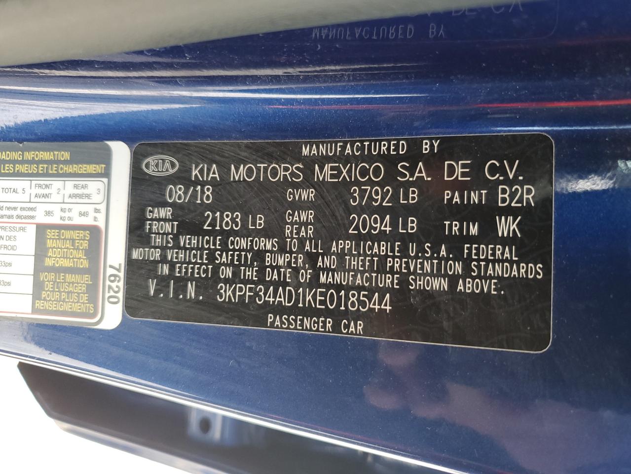 2019 Kia Forte Gt Line VIN: 3KPF34AD1KE018544 Lot: 64880435