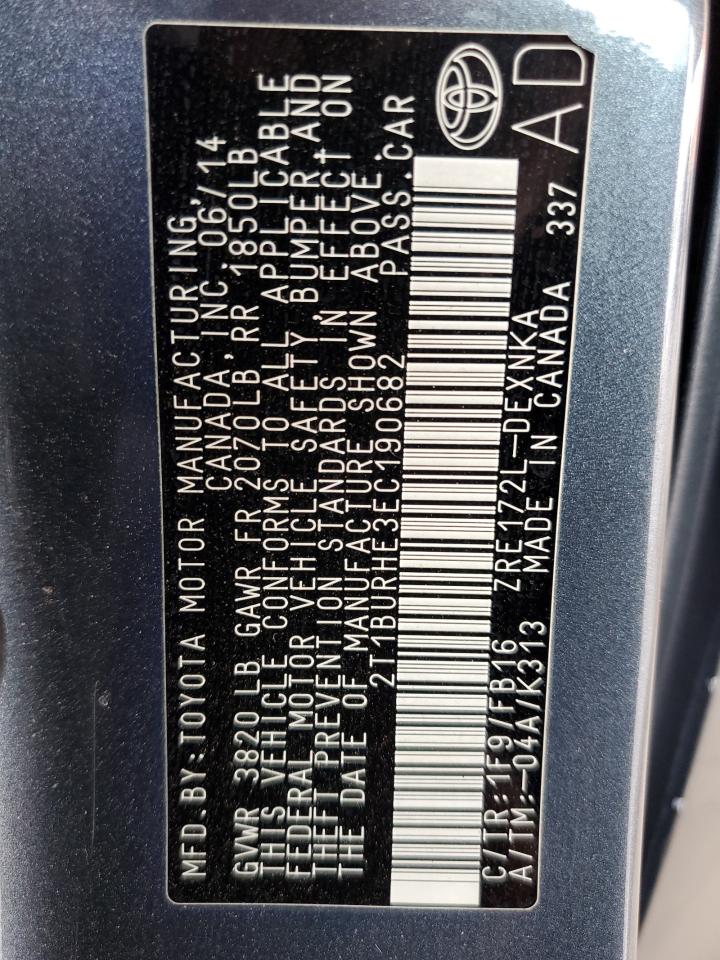 2014 Toyota Corolla L VIN: 2T1BURHE3EC190682 Lot: 64781705