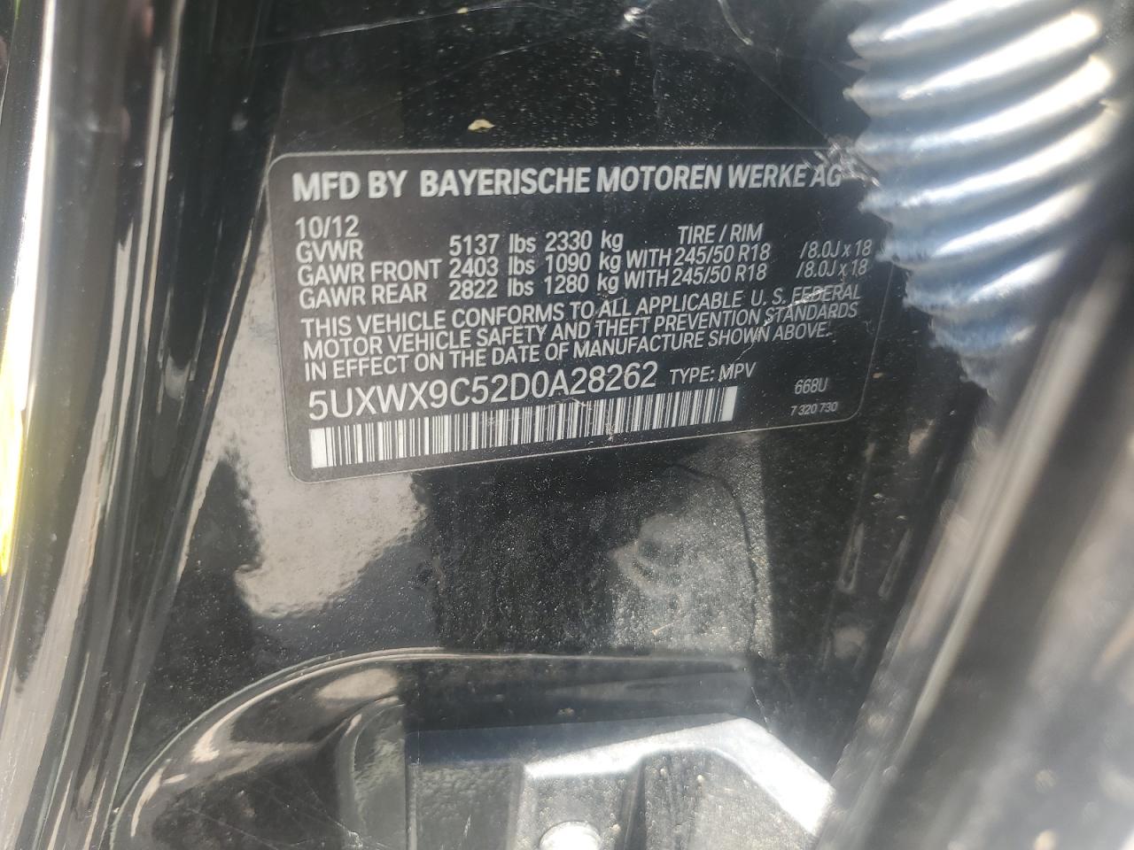2013 BMW X3 xDrive28I VIN: 5UXWX9C52D0A28262 Lot: 64255875