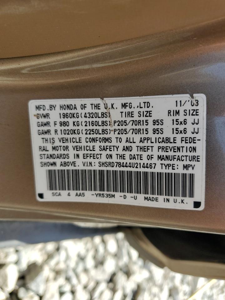 2004 Honda Cr-V Lx VIN: SHSRD78444U214467 Lot: 64100725