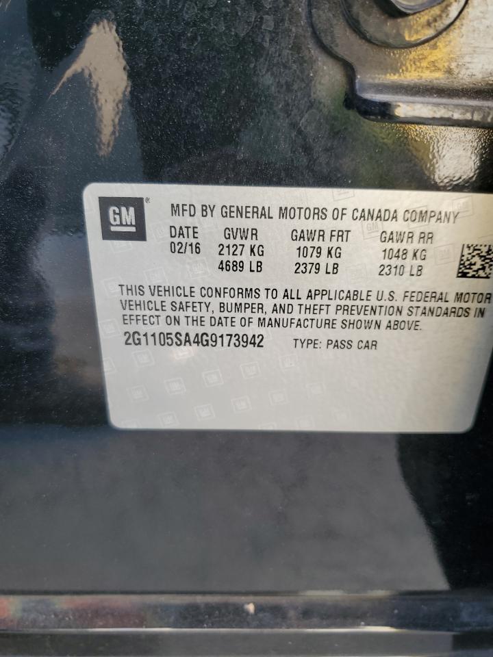 2016 Chevrolet Impala Lt VIN: 2G1105SA4G9173942 Lot: 64512995