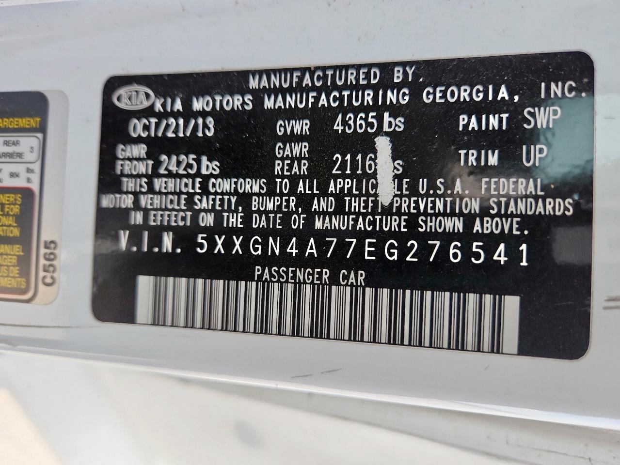 2014 Kia Optima Ex VIN: 5XXGN4A77EG276541 Lot: 67348755