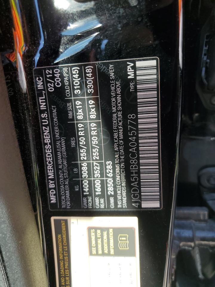 2012 Mercedes-Benz Ml 350 4Matic VIN: 4JGDA5HB8CA045778 Lot: 63254085