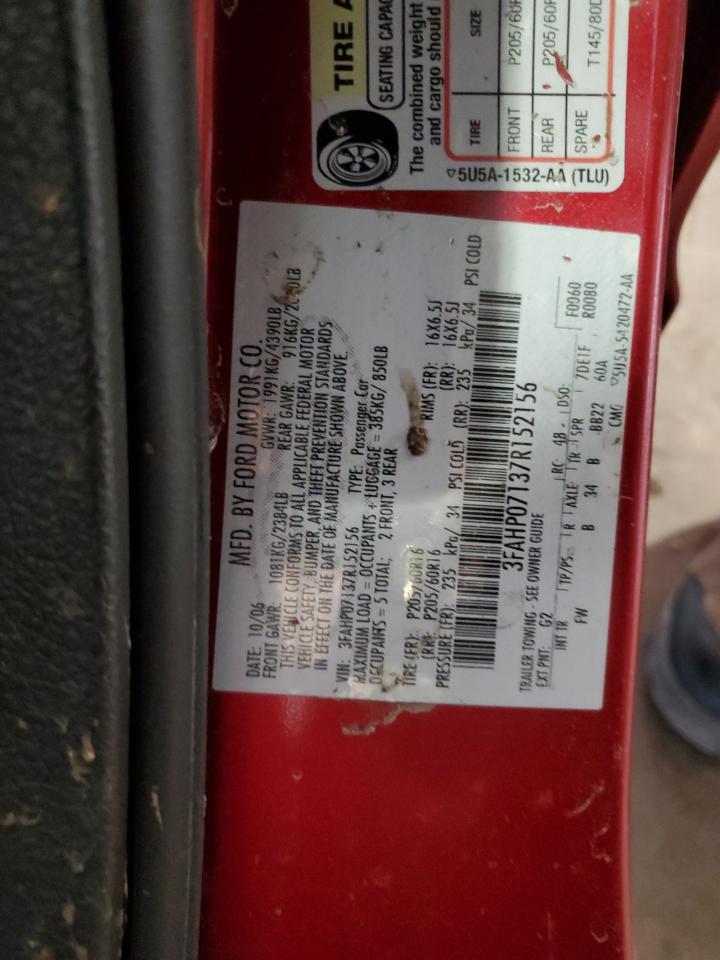 2007 Ford Fusion Se VIN: 3FAHP07137R152156 Lot: 66173885