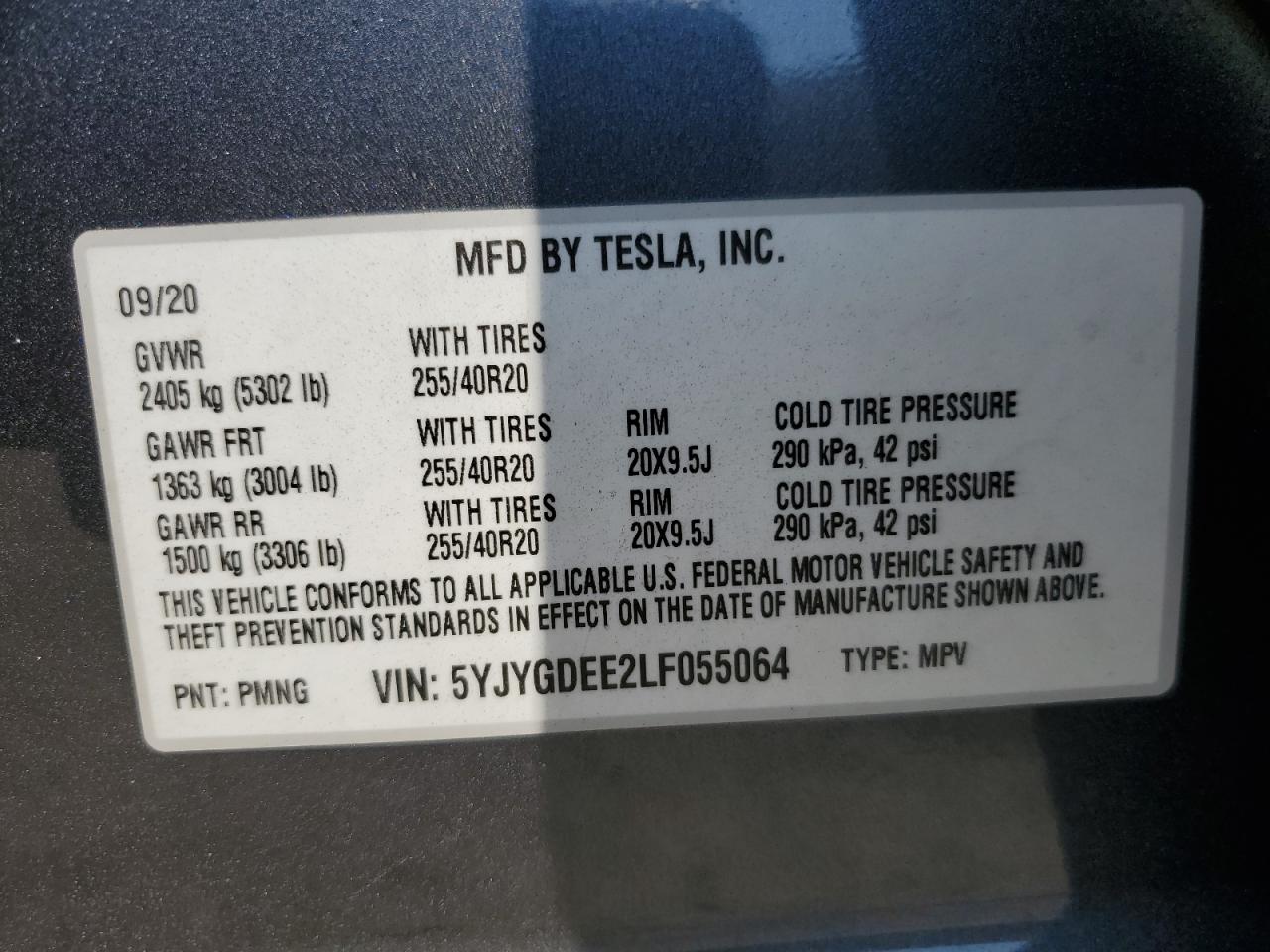 2020 Tesla Model Y VIN: 5YJYGDEE2LF055064 Lot: 64433775