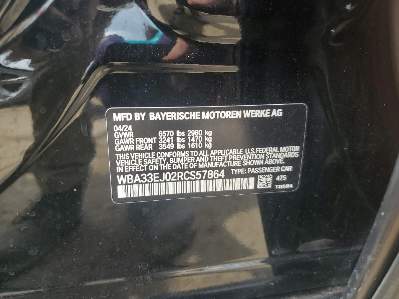 2024 BMW 760 Xi VIN: WBA33EJ02RCS57864 Lot: 64975955
