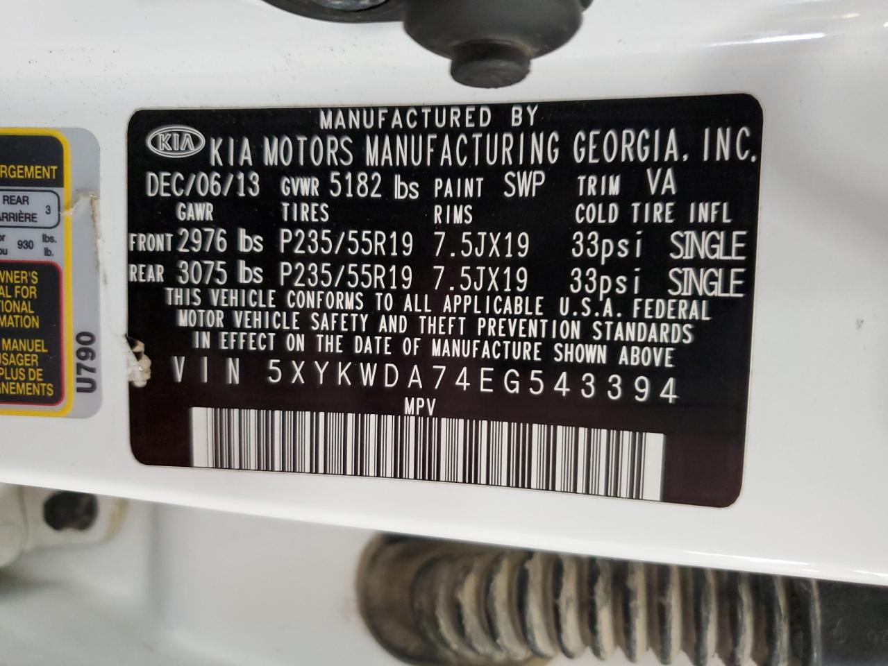 2014 Kia Sorento Sx VIN: 5XYKWDA74EG543394 Lot: 65236935