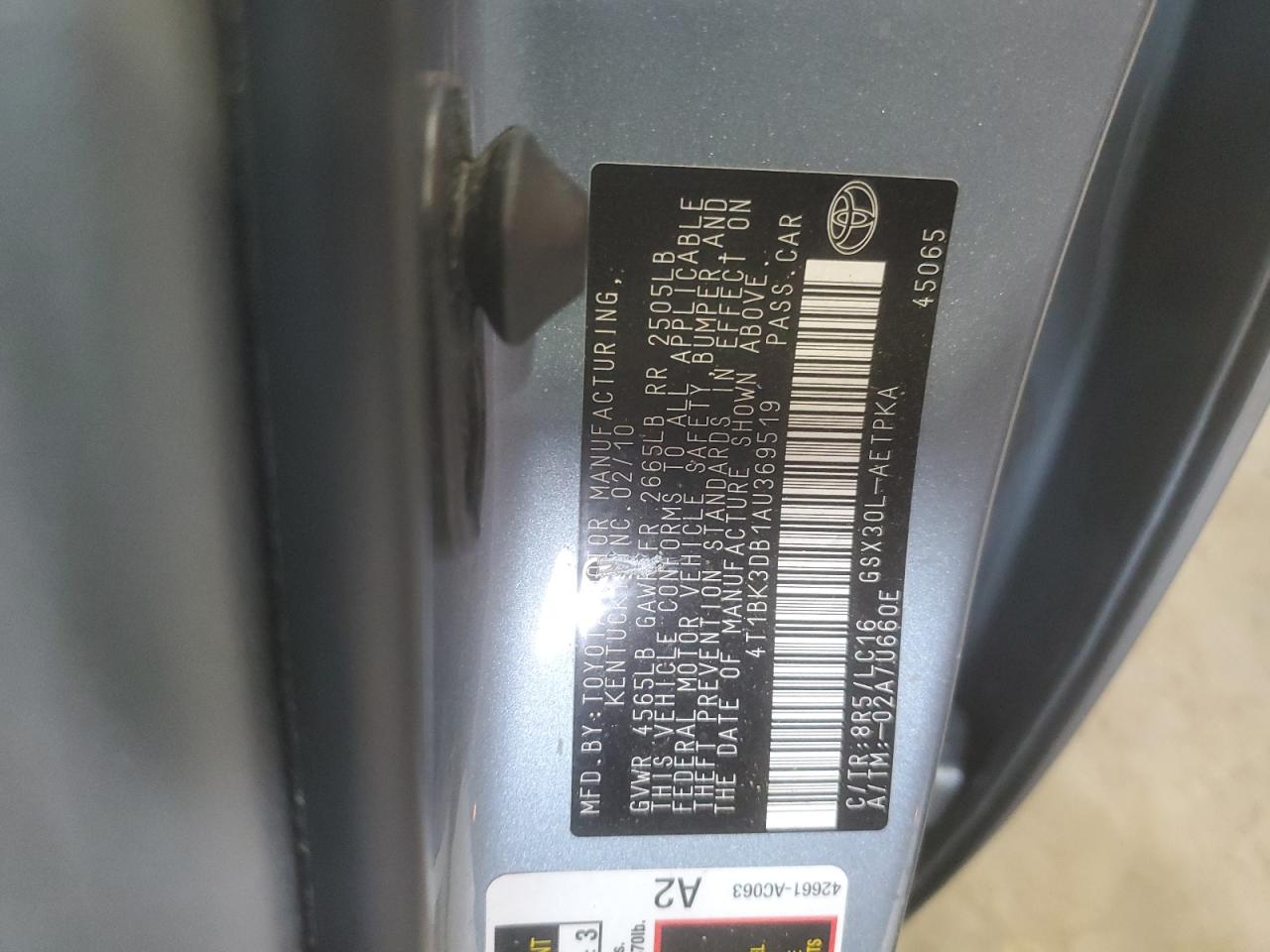 2010 Toyota Avalon Xl VIN: 4T1BK3DB1AU369519 Lot: 64378325