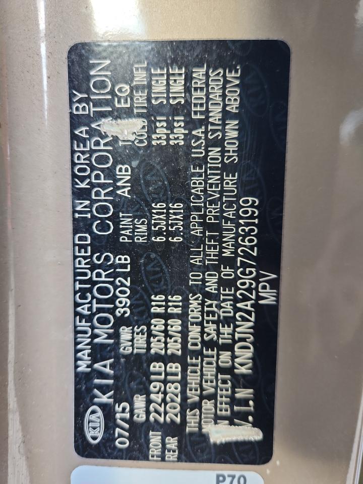 2016 Kia Soul VIN: KNDJN2A29G7263199 Lot: 64490685
