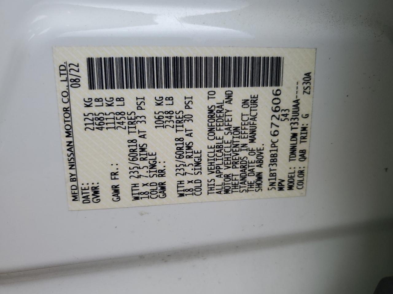 2023 Nissan Rogue Sv VIN: 5N1BT3BB1PC672606 Lot: 65047315