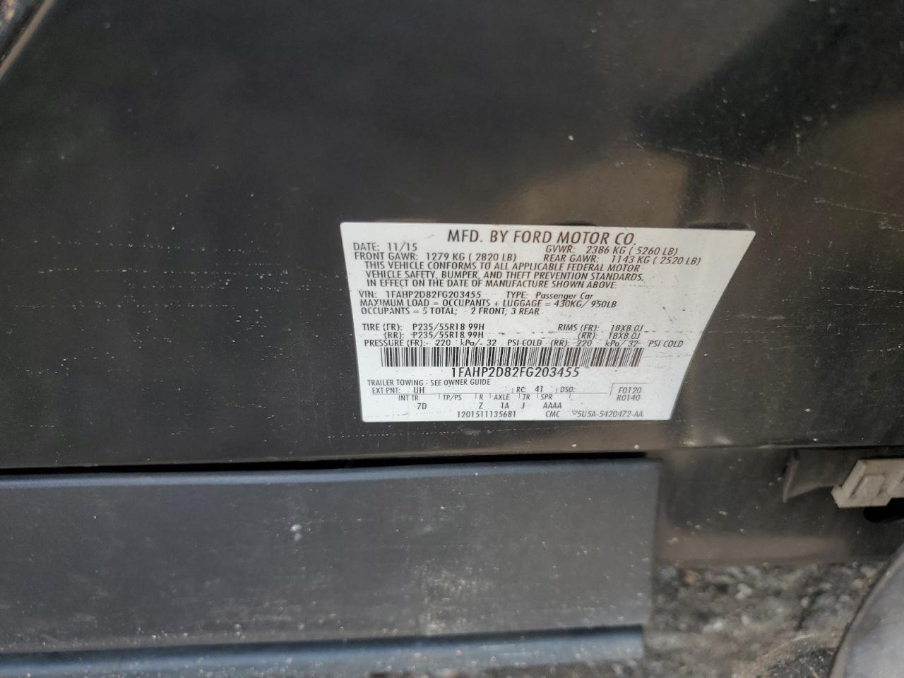 2015 Ford Taurus Se VIN: 1FAHP2D82FG203455 Lot: 63395305