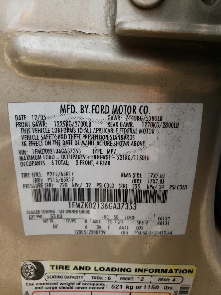 2006 Ford Freestyle Sel VIN: 1FMZK02136GA37353 Lot: 62407945