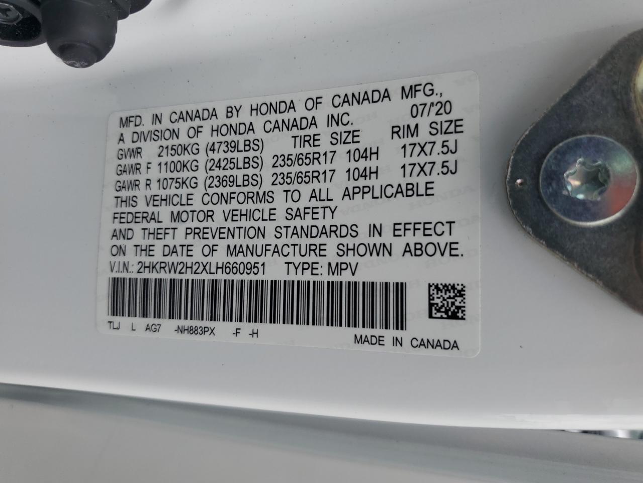2020 Honda Cr-V Lx VIN: 2HKRW2H2XLH660951 Lot: 64766365