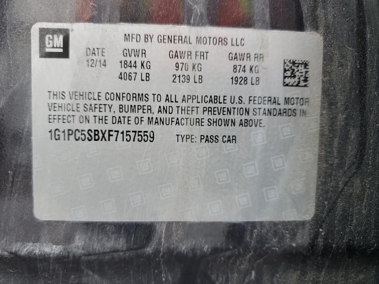 2015 Chevrolet Cruze Lt VIN: 1G1PC5SBXF7157559 Lot: 87435605