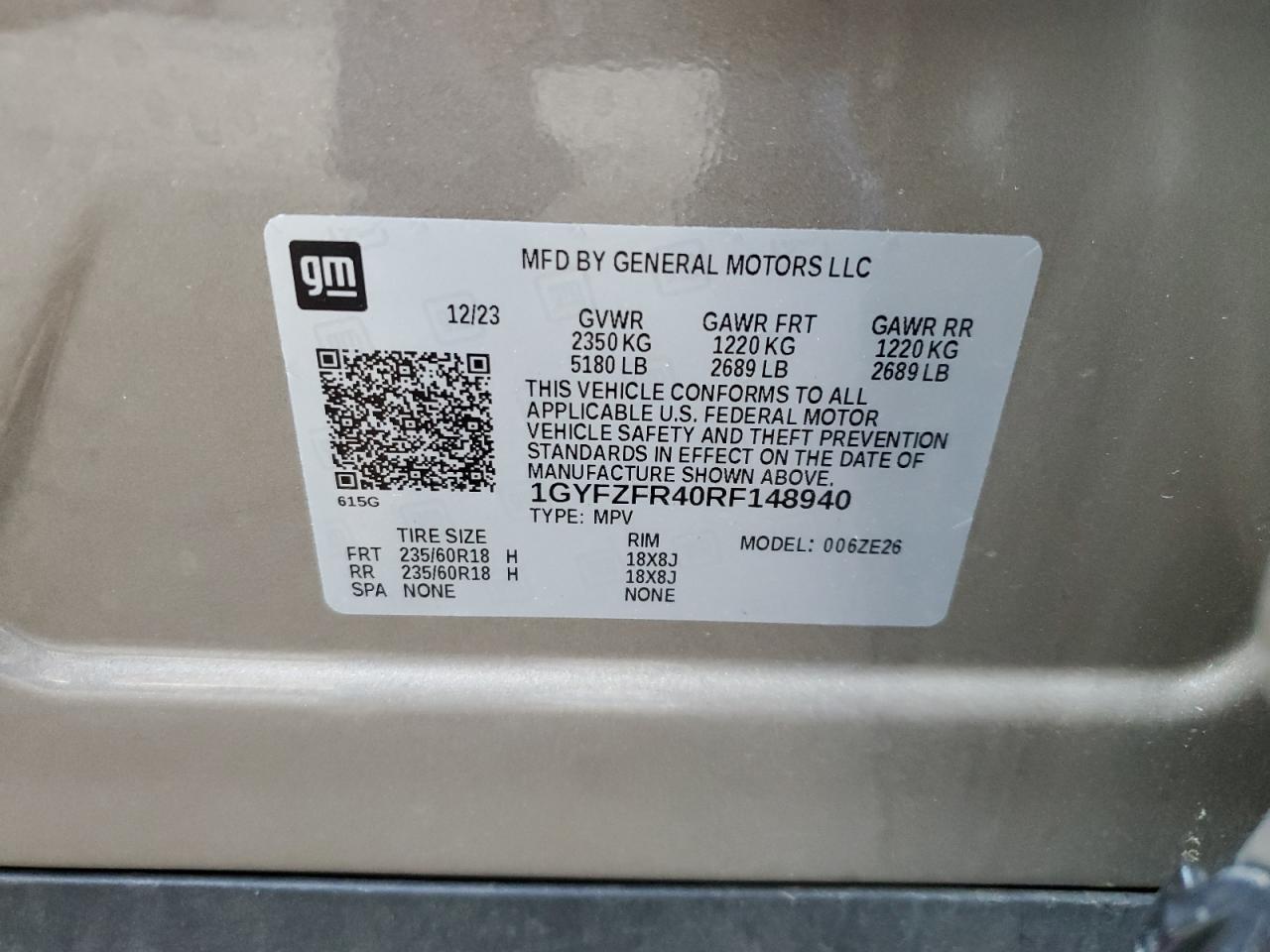 2024 Cadillac Xt4 Sport VIN: 1GYFZFR40RF148940 Lot: 63796855