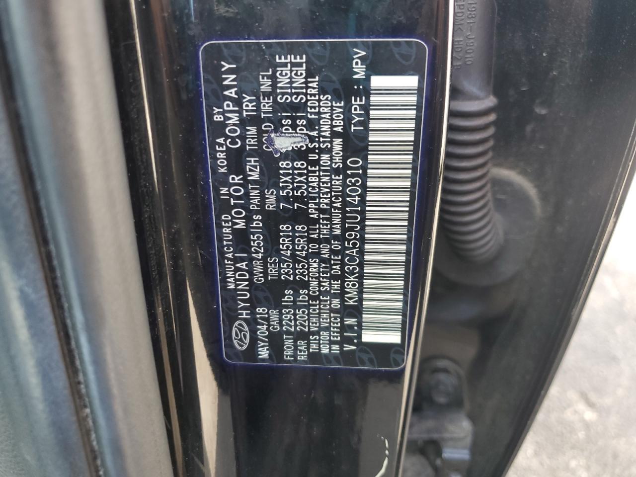 km8k3ca59ju140310 KM8K3CA59JU140310 2018 Hyundai Kona Limited