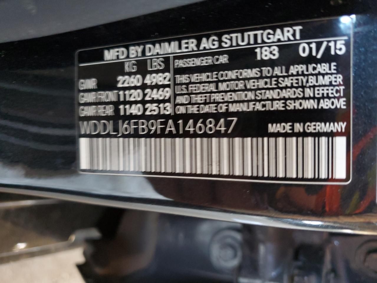 2015 Mercedes-Benz Cls 400 VIN: WDDLJ6FB9FA146847 Lot: 64618505