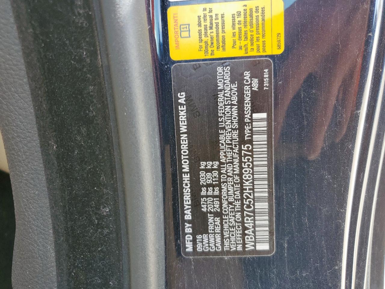 2017 BMW 430I VIN: WBA4R7C52HK895575 Lot: 66573605