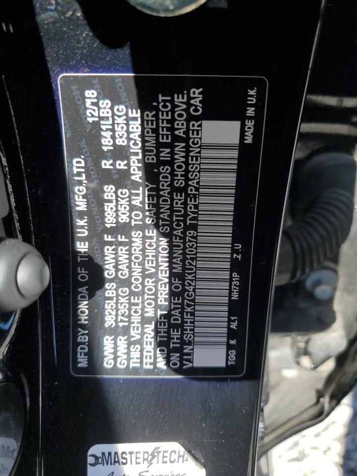 2019 Honda Civic Sport VIN: SHHFK7G42KU210379 Lot: 64087935