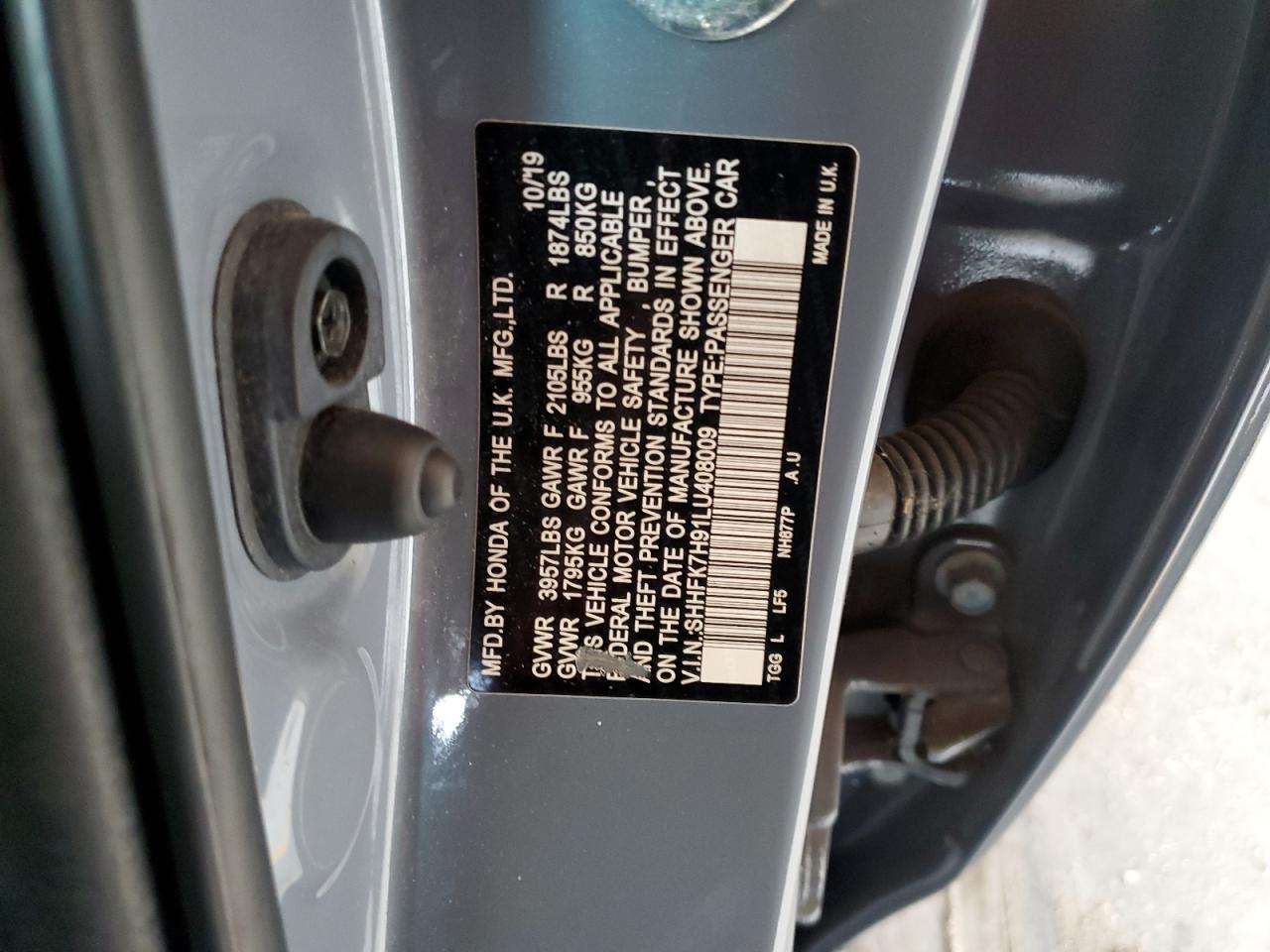 2020 Honda Civic Sport Touring VIN: SHHFK7H91LU408009 Lot: 66975805