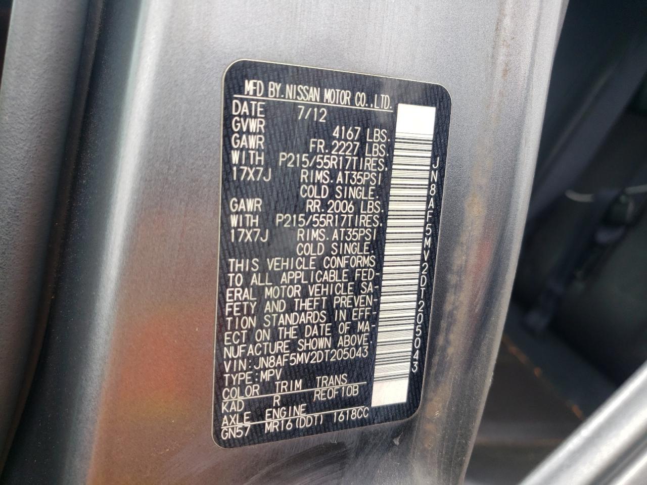 2013 Nissan Juke S VIN: JN8AF5MV2DT205043 Lot: 63579185