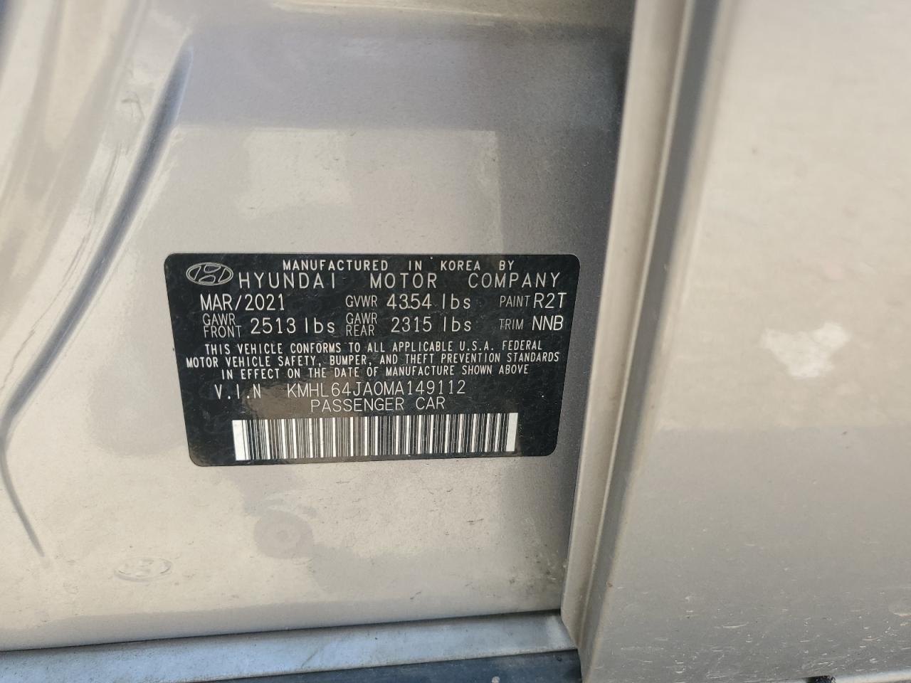 2021 Hyundai Sonata Sel VIN: KMHL64JA0MA149112 Lot: 63674515
