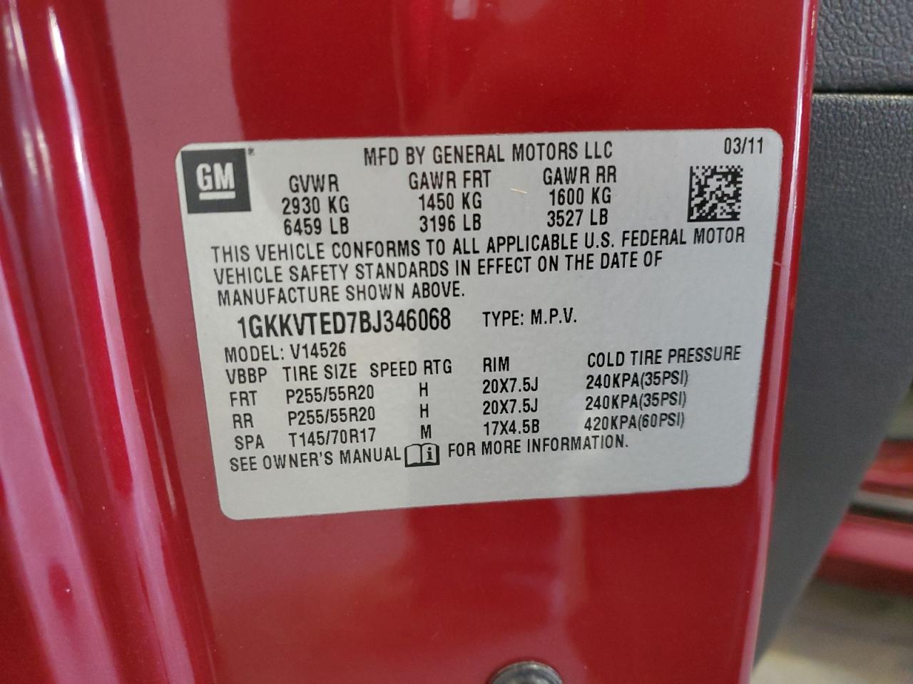 1gkkvted7bj346068 1GKKVTED7BJ346068 2011 GMC Acadia Denali