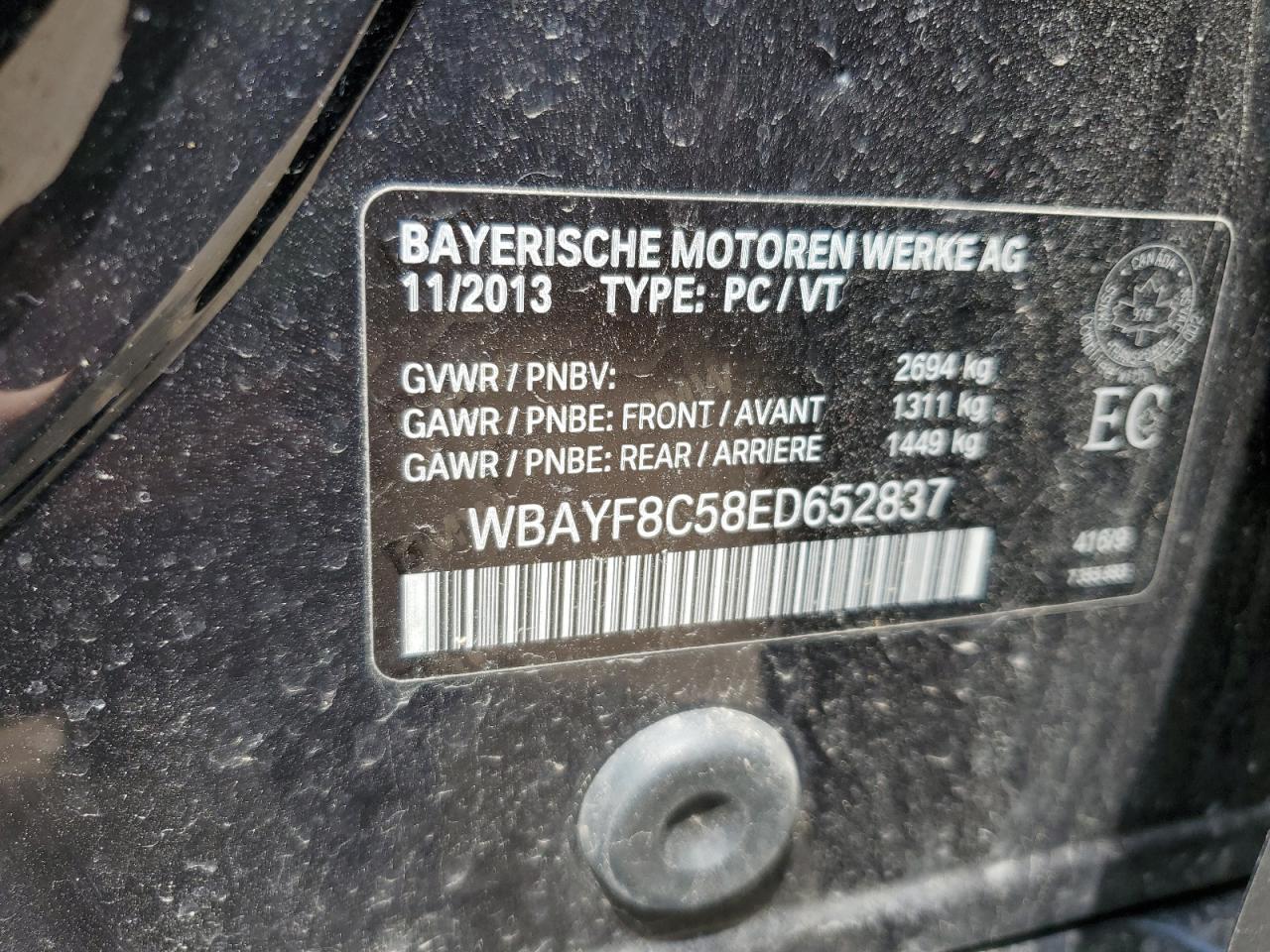 2014 BMW 750 Lxi VIN: WBAYF8C58ED652837 Lot: 63598555