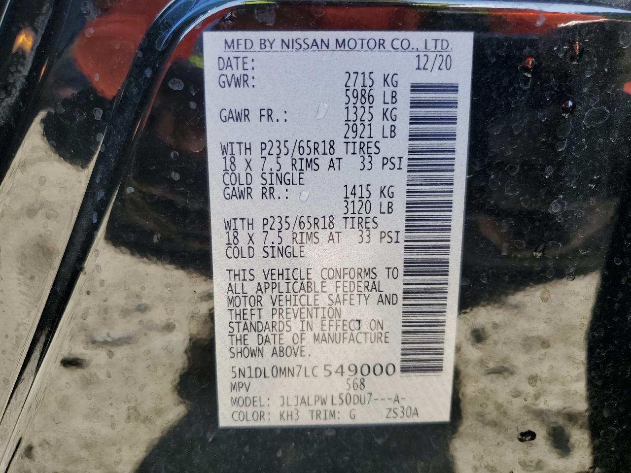 2020 Infiniti Qx60 Luxe VIN: 5N1DL0MN7LC549000 Lot: 63216945