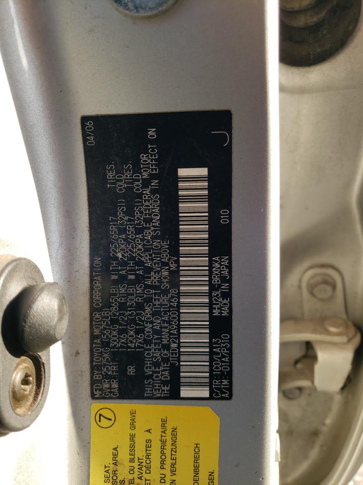 2006 Toyota Highlander Hybrid VIN: JTEDW21A960014678 Lot: 66301495