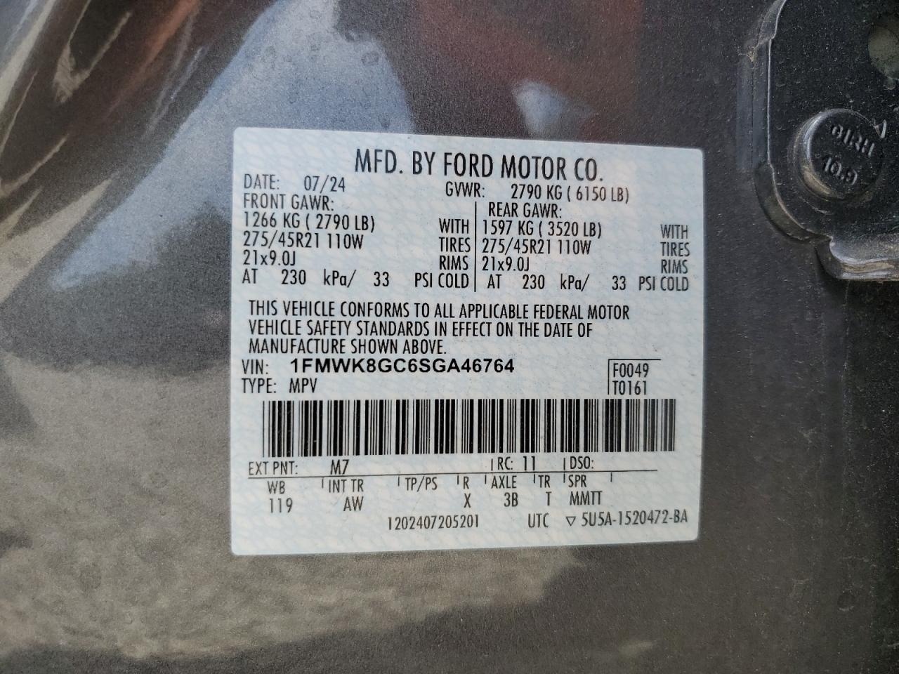 2025 Ford Explorer St VIN: 1FMWK8GC6SGA46764 Lot: 62256685
