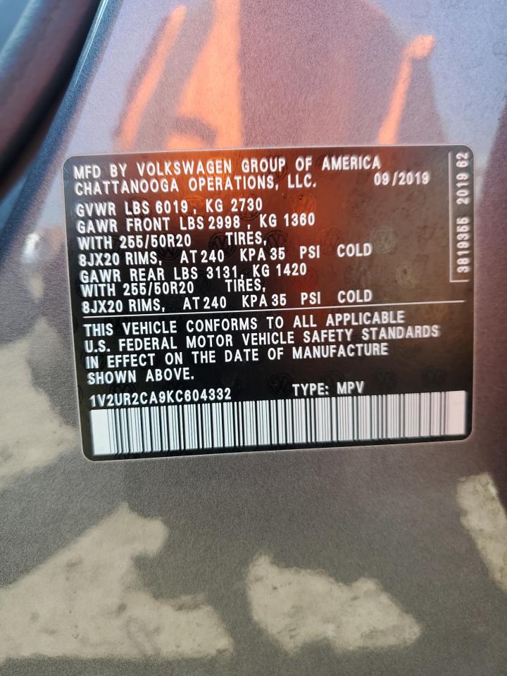 1v2ur2ca9kc604332 1V2UR2CA9KC604332 2019 Volkswagen Atlas Se