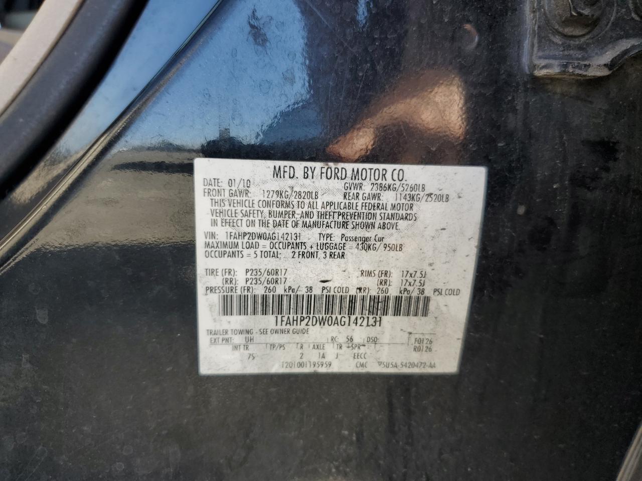 2010 Ford Taurus Se VIN: 1FAHP2DW0AG142131 Lot: 67076755