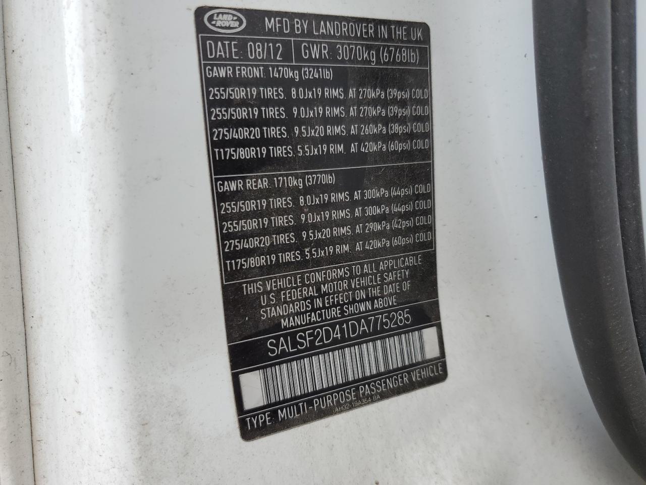 2013 Land Rover Range Rover Sport Hse VIN: SALSF2D41DA775285 Lot: 67104805