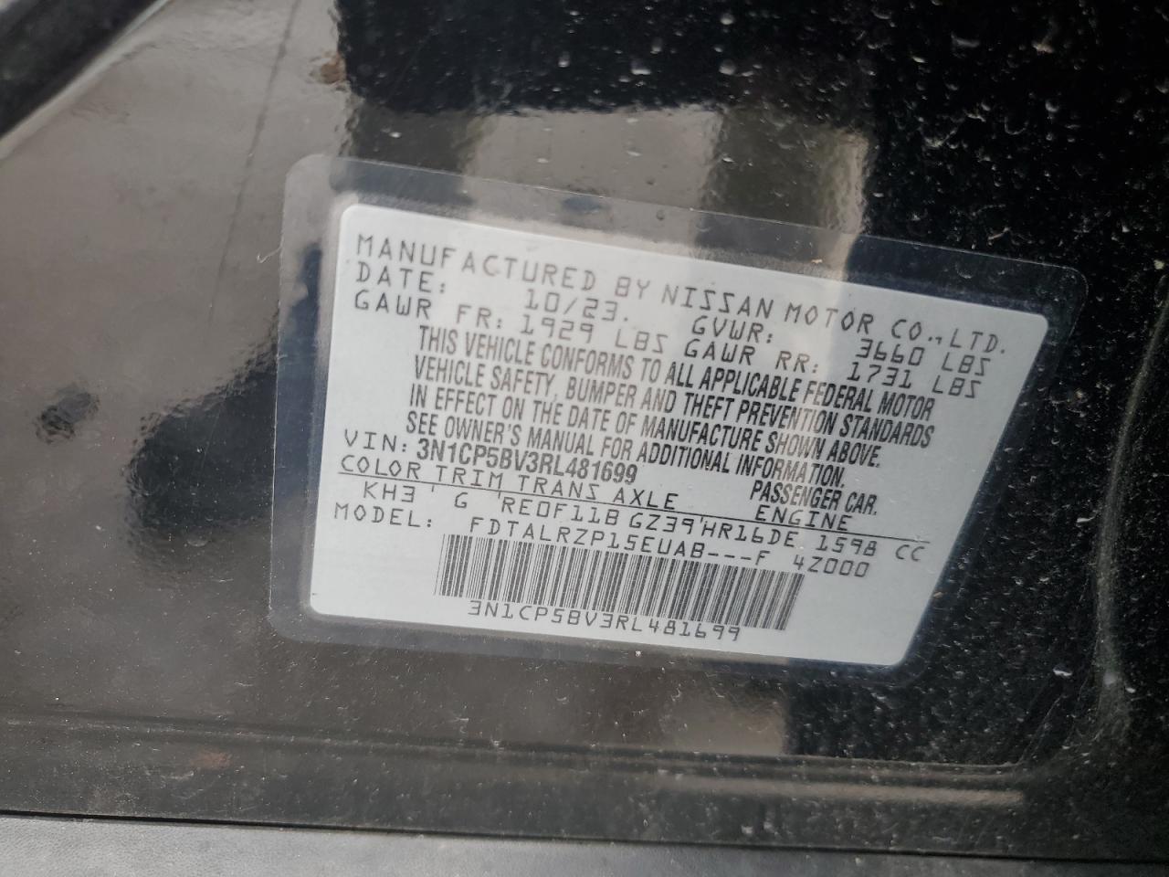 2024 Nissan Kicks S VIN: 3N1CP5BV3RL481699 Lot: 65265975
