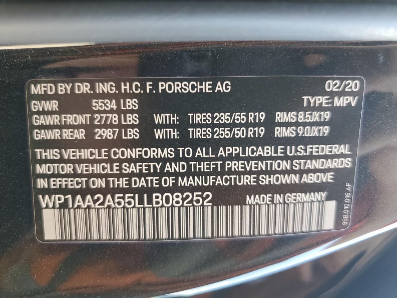 2020 Porsche Macan VIN: WP1AA2A55LLB08252 Lot: 62775715